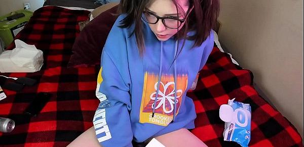  Today in glasses I swallow a dildo and masturbate on WebCam